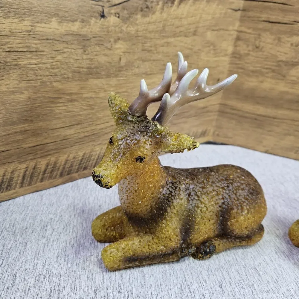 VTG 60s Melted Popcorn Plastic Holiday Buck Deer Set of 2 Christmas NO BULB/CORD